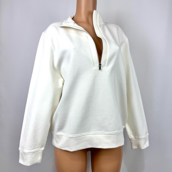 Whistles Women’s Sz M Ivory 1/4 Zip Neck Sweatshirt Pullover Casual Relaxed NWT - Picture 1 of 12